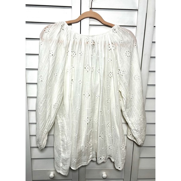 Aerie Oversized Eyelet Puff Sleeve Boho Peasant Top Women's Size Small Cream - Picture 9 of 9